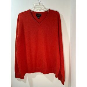 Cezani 100% cashmere fine 2 ply men’s orange v-neck sweater size XL #4-1707